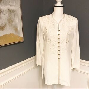R & M Richards Embroidered Gold Button Down Tunic